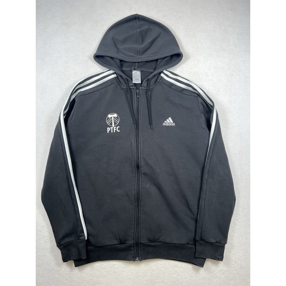 ADIDAS Mens Black Portland Timbers Football Hoodie L Zip-Up Sportswear